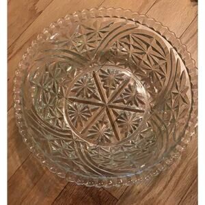 Vintage Anchor Hocking Stars and Bars Clear Prescut Pressed Glass Serving Bowl